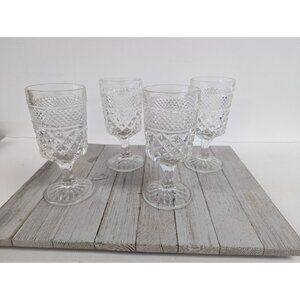 Set 4 Wexford Anchor Hocking Glass Water Goblets 6 5/8" Diamond Cut Stemmed
